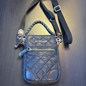 MZ Wallace Black Messenger Bag Quilted Nylon